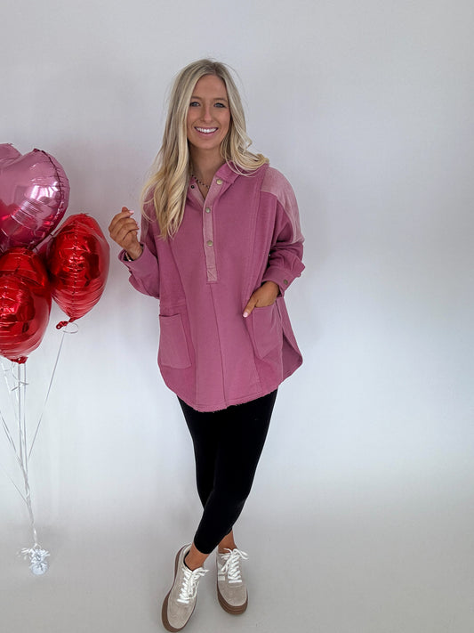 Corduroy Contrast Pullover - Berry