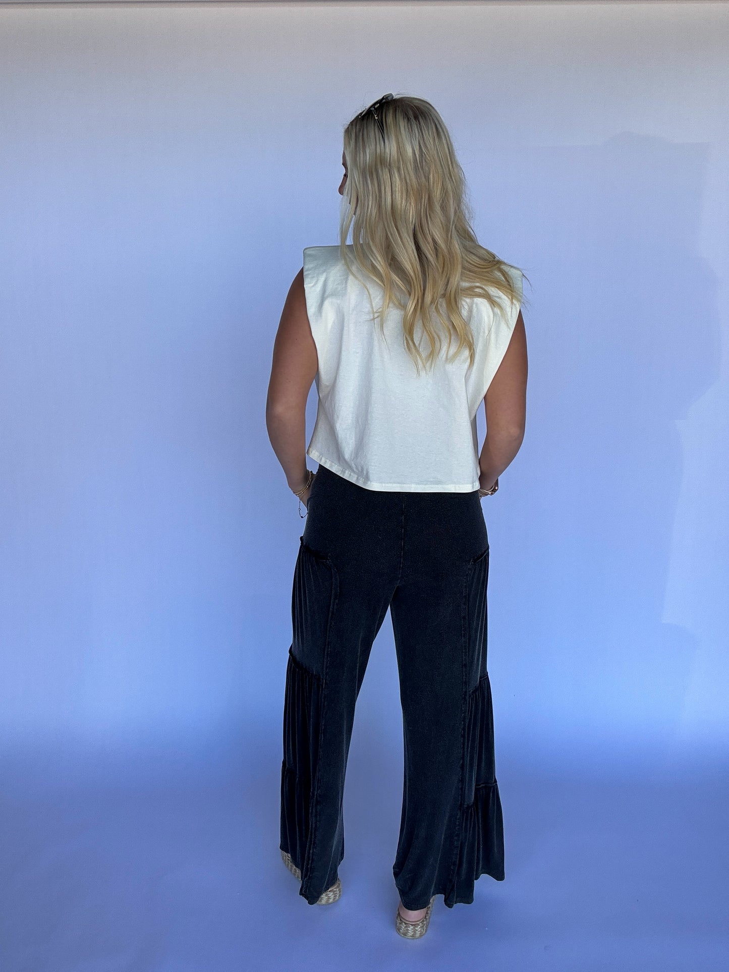Wide Leg Tiered Pants - Black