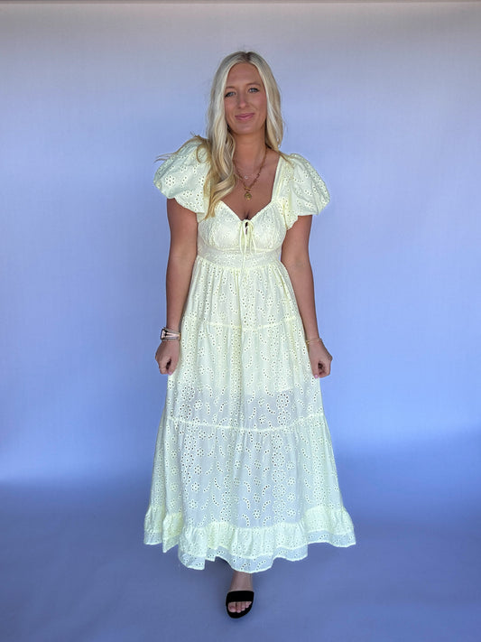 Lemon Eyelet Maxi Dress