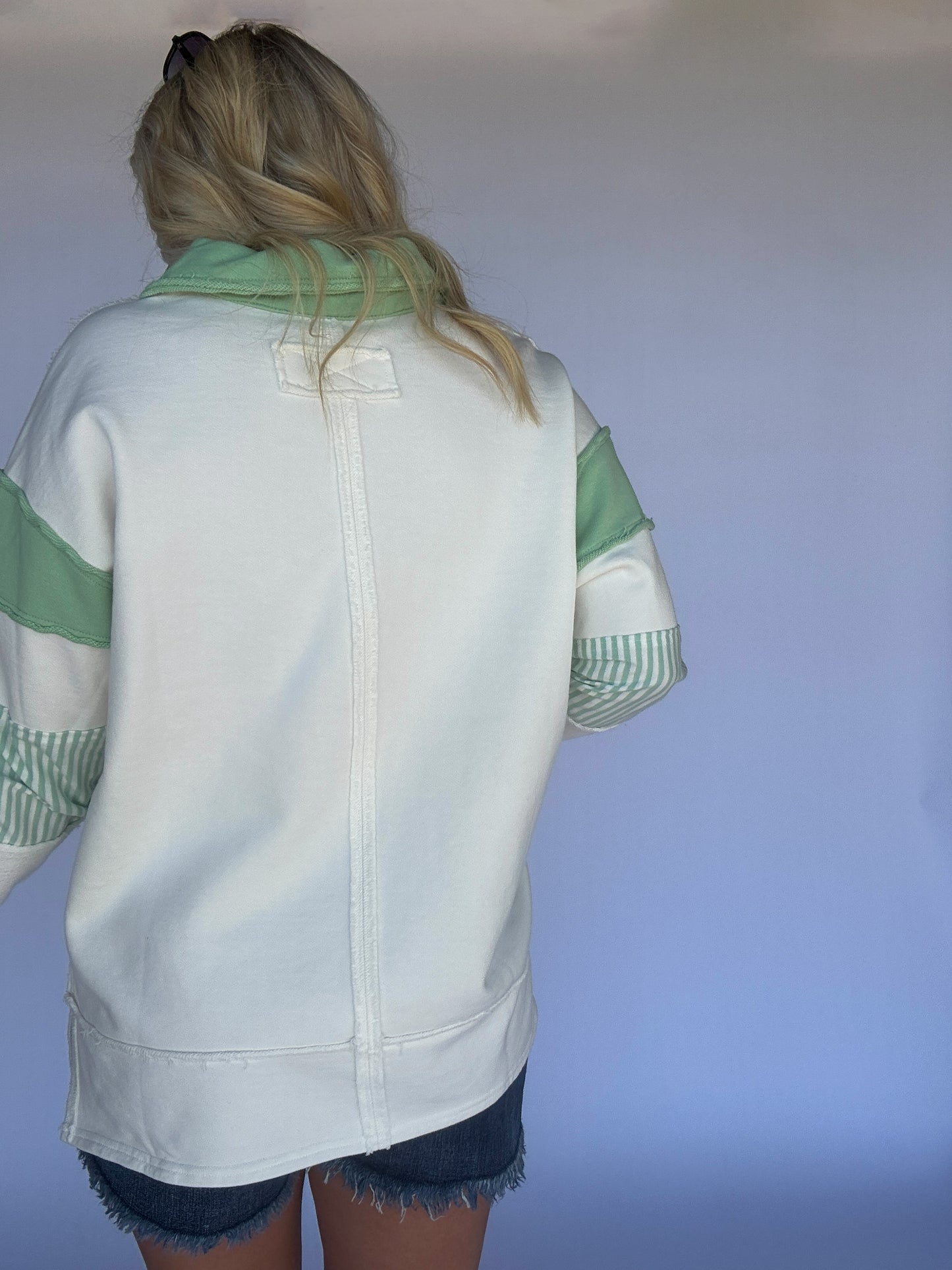 French Terry Knit Color Block - Sage