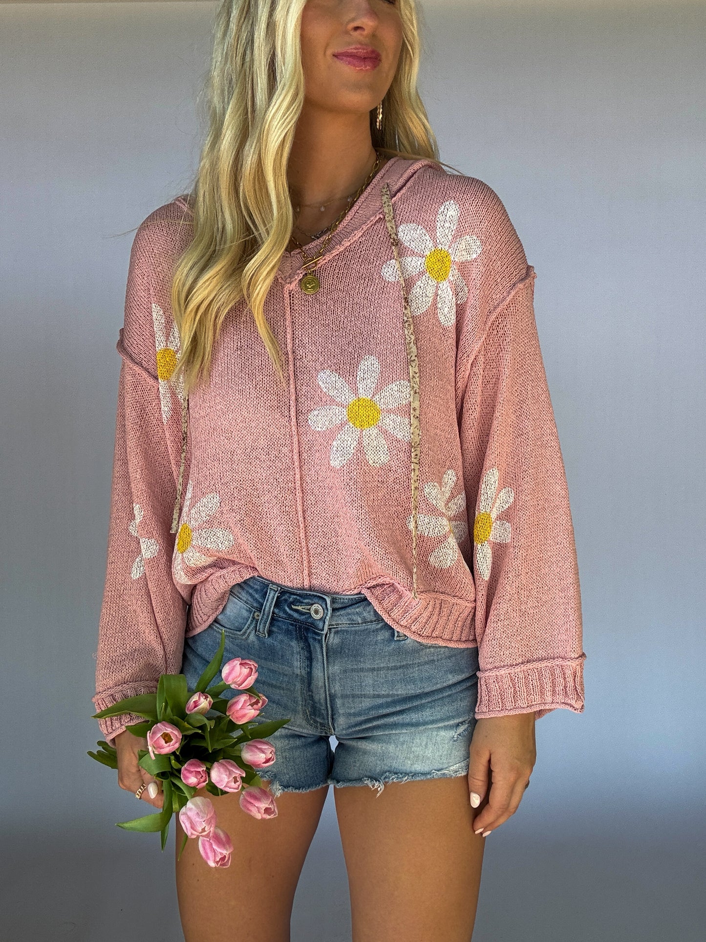 Golden Days Lightweight Sweater - Strawberry Milk