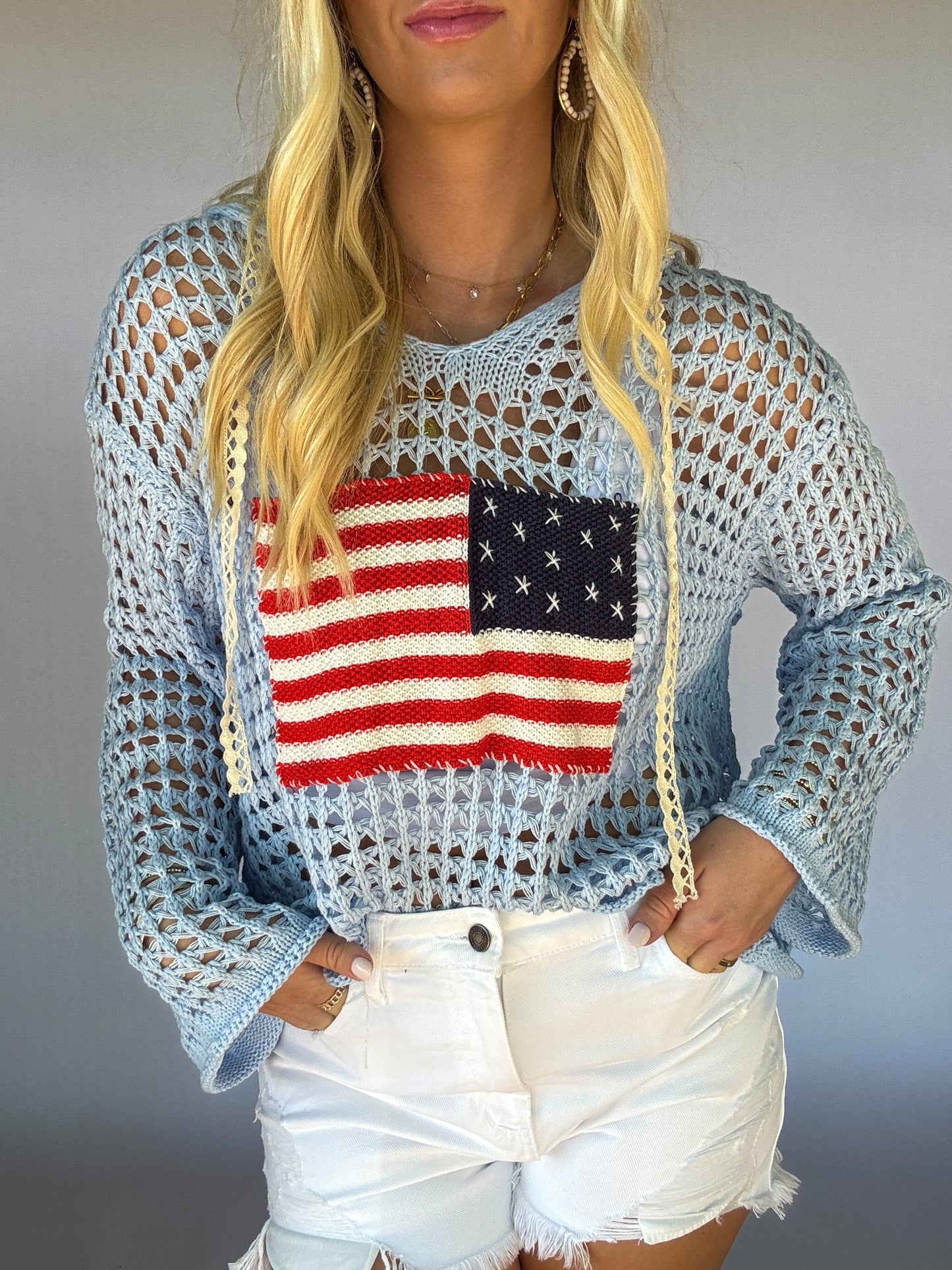 Crochet Flag Sweater - Sky Blue