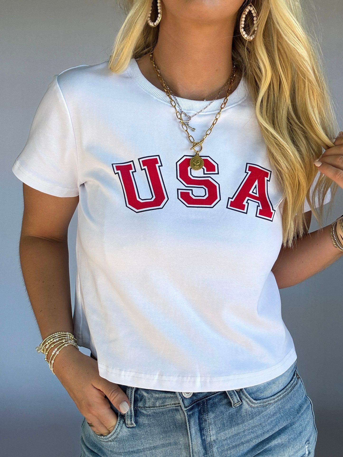 "USA" Graphic Baby Tee - White