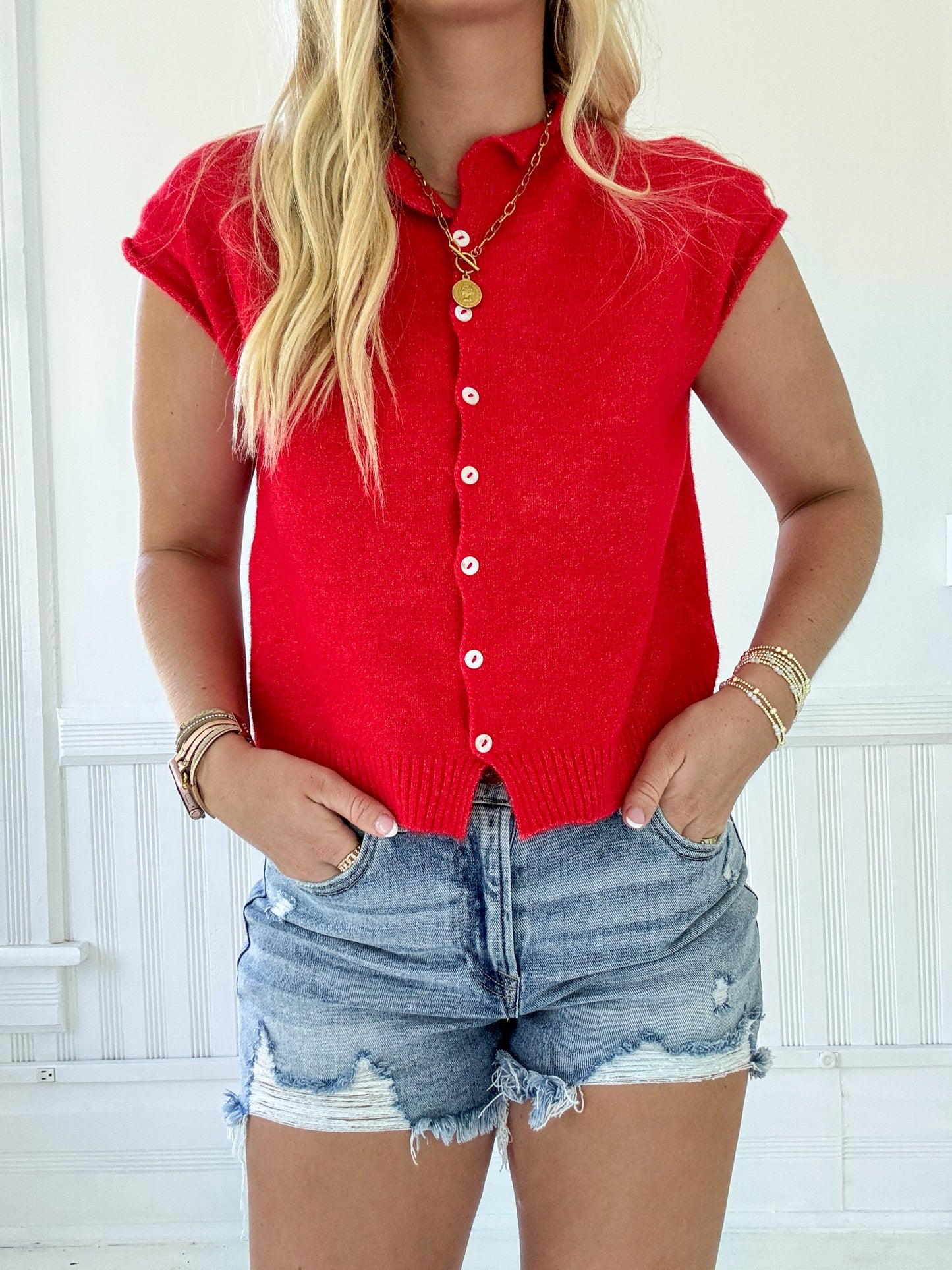 Karly Sweater Vest - Tomato Red