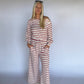 Shayla Striped Terry Jumpsuit - Off white/red