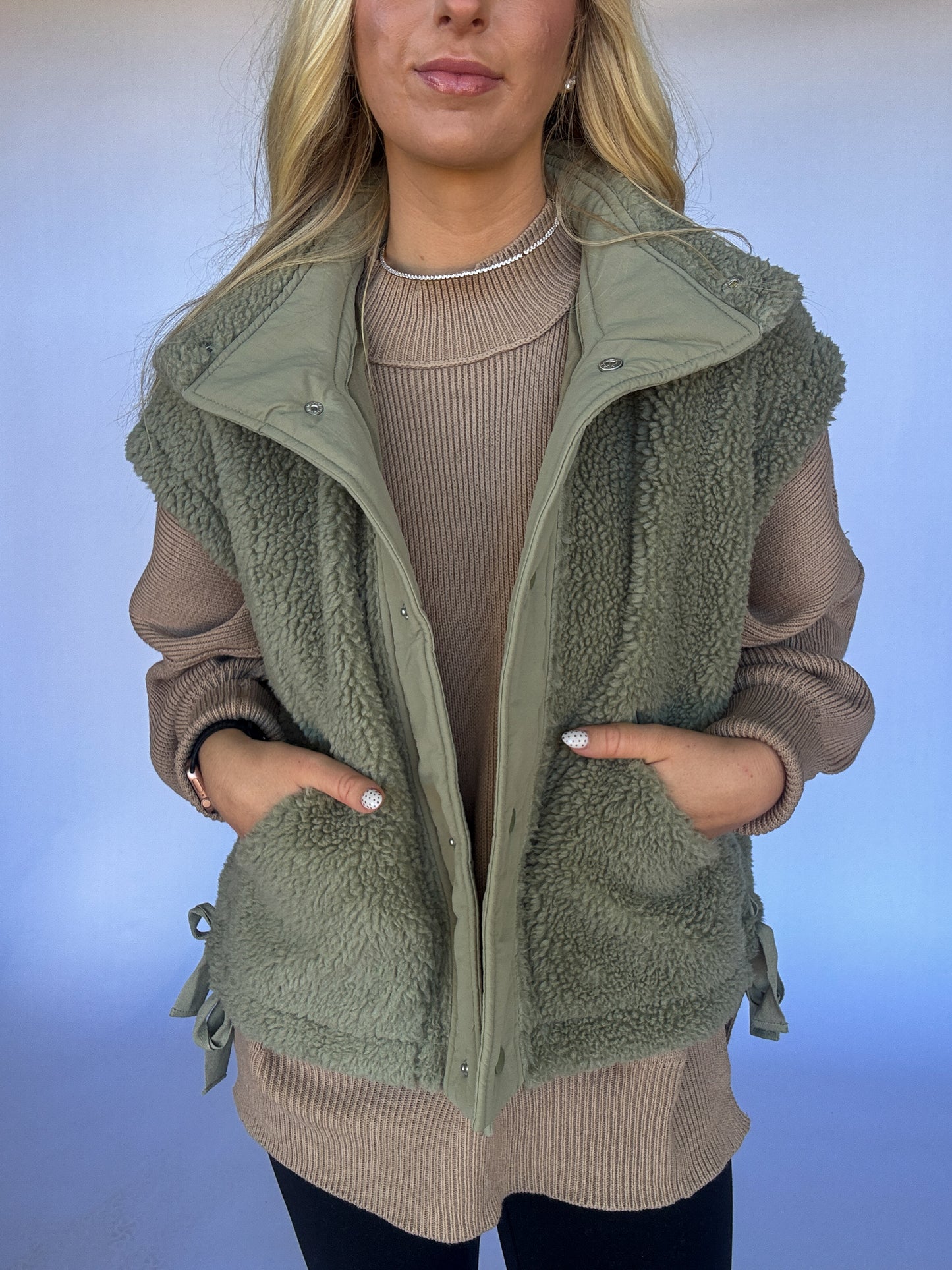 Cozy Up Sherpa Vest - Olive