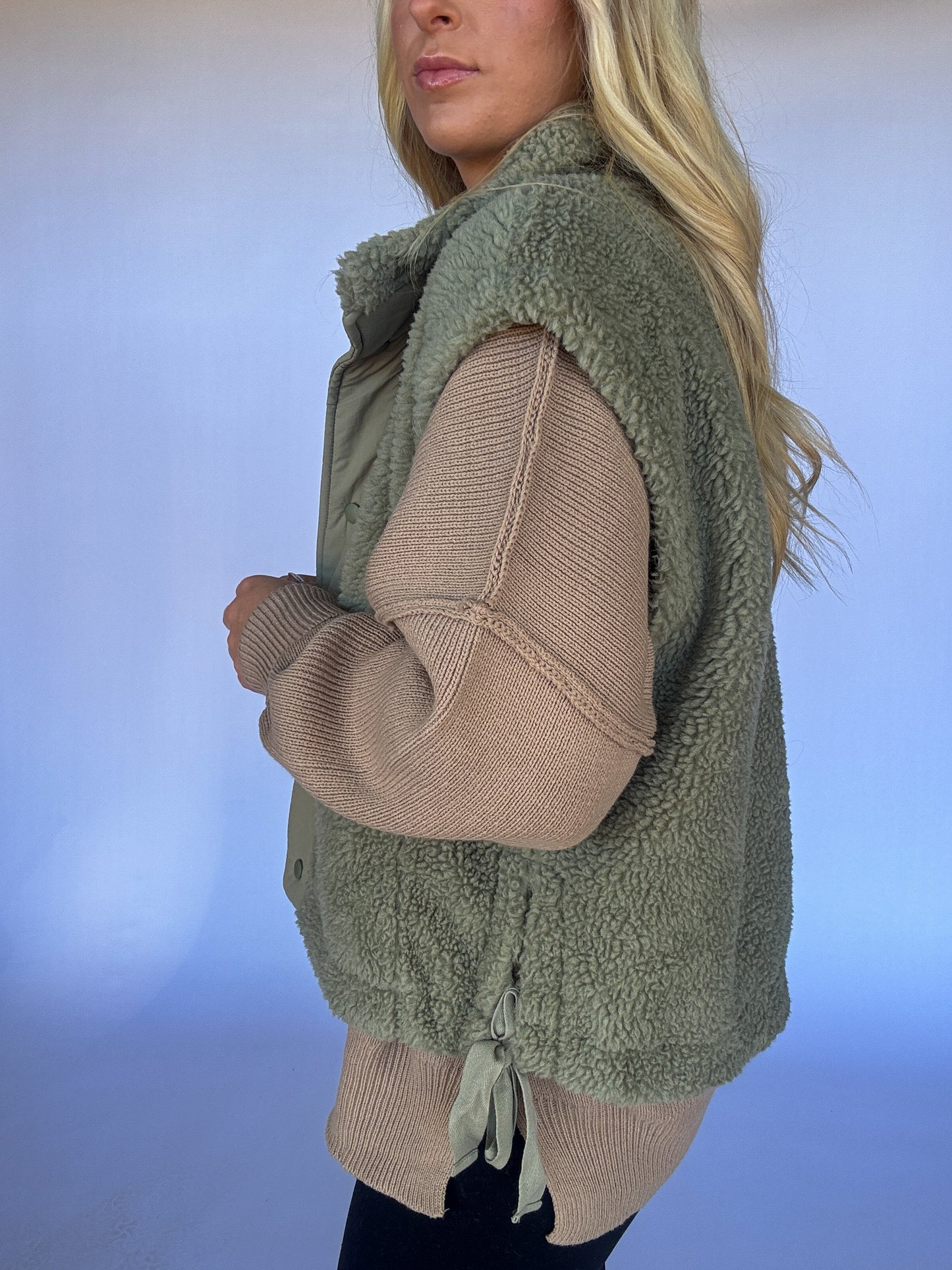 Cozy Up Sherpa Vest - Olive