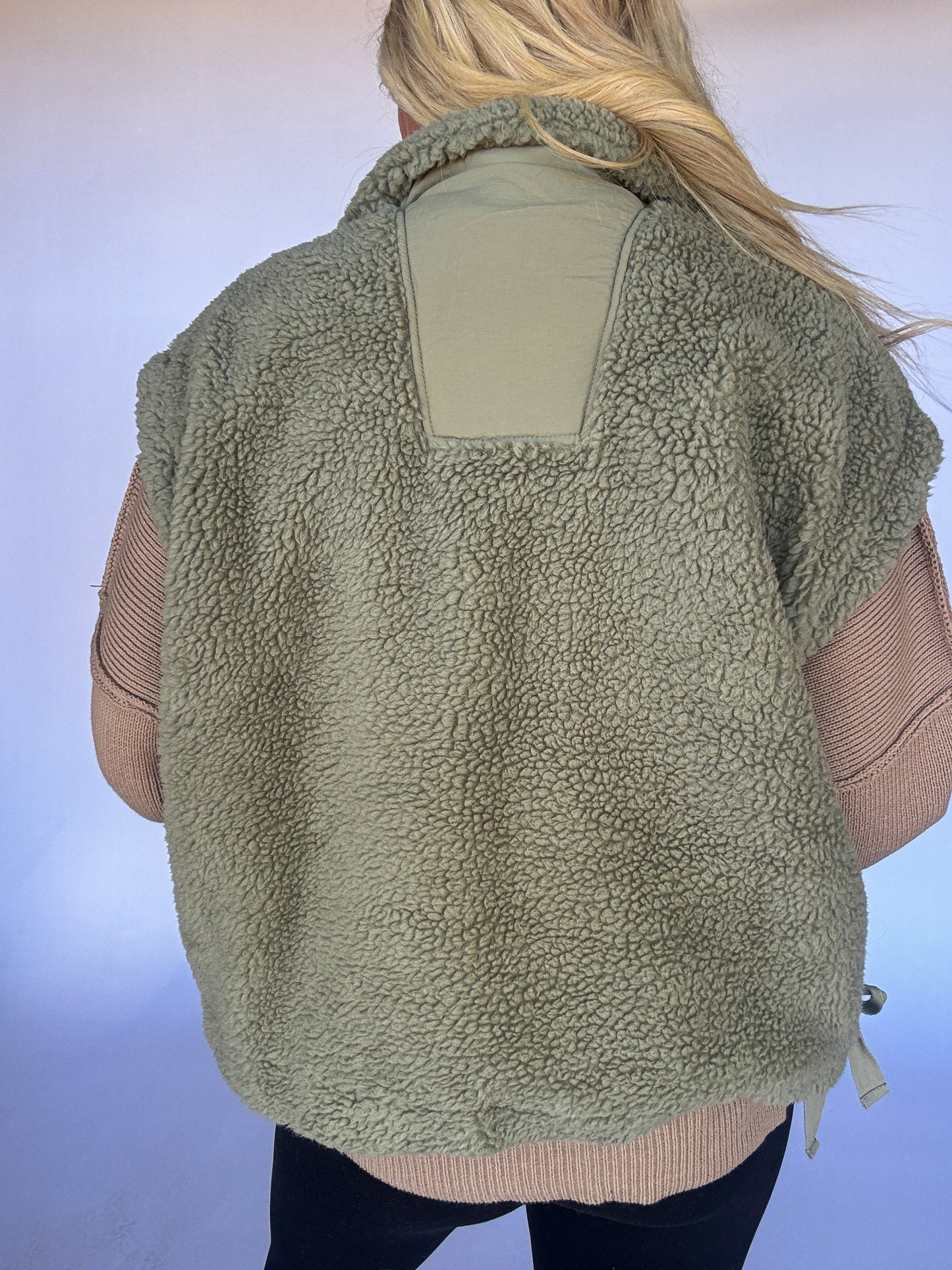 Cozy Up Sherpa Vest - Olive