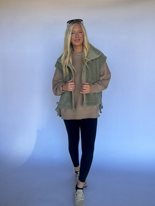 Cozy Up Sherpa Vest - Olive