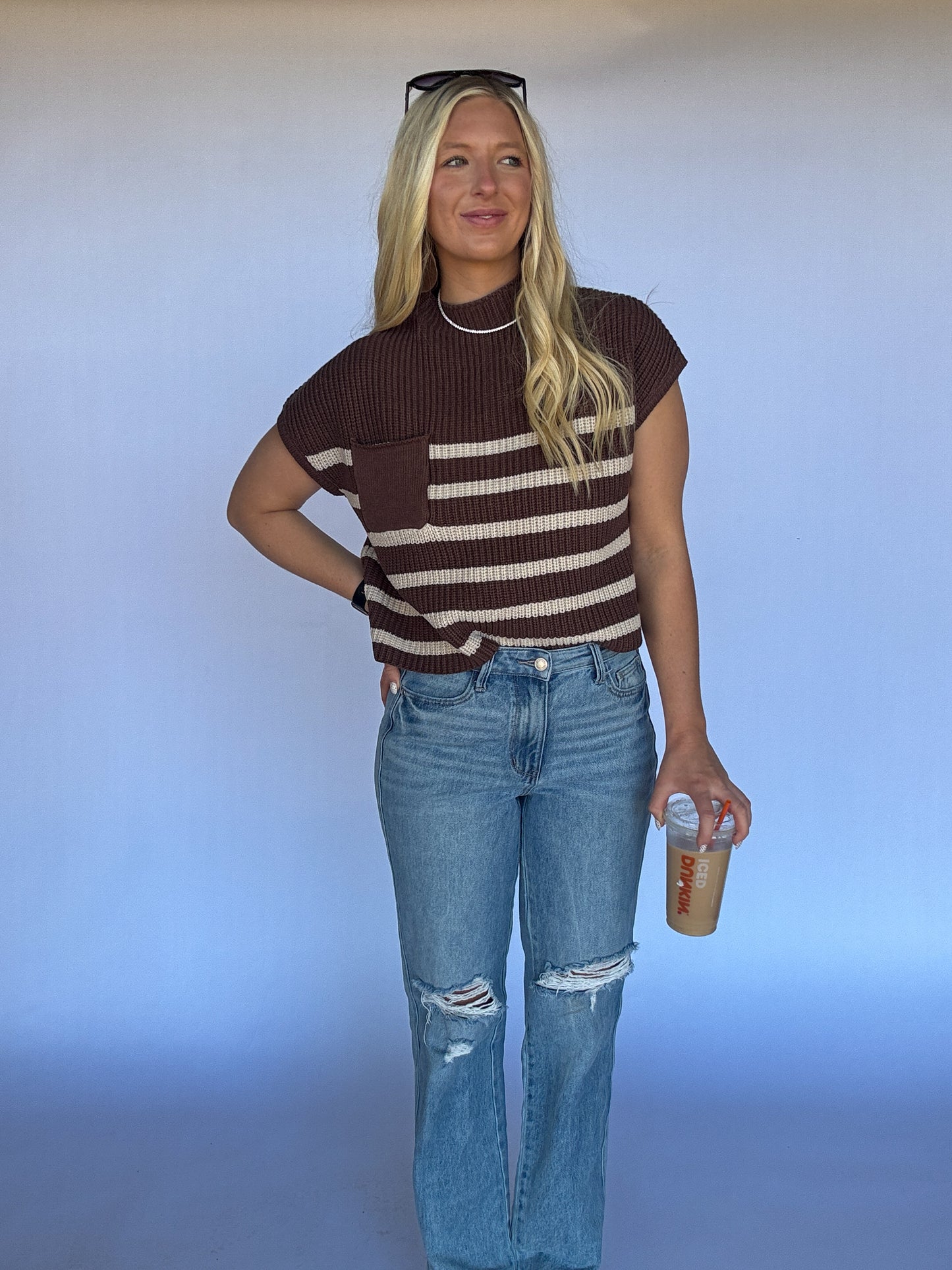 Sal Striped Sweater Vest - Brown