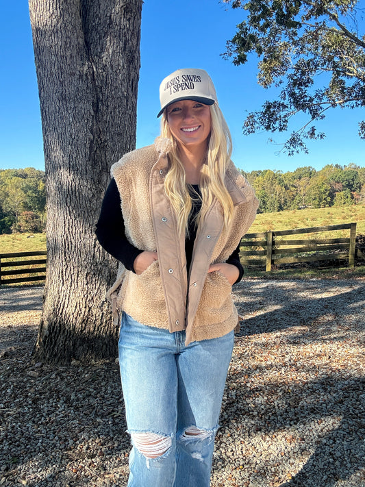 Cozy Up Sherpa Vest - Beige