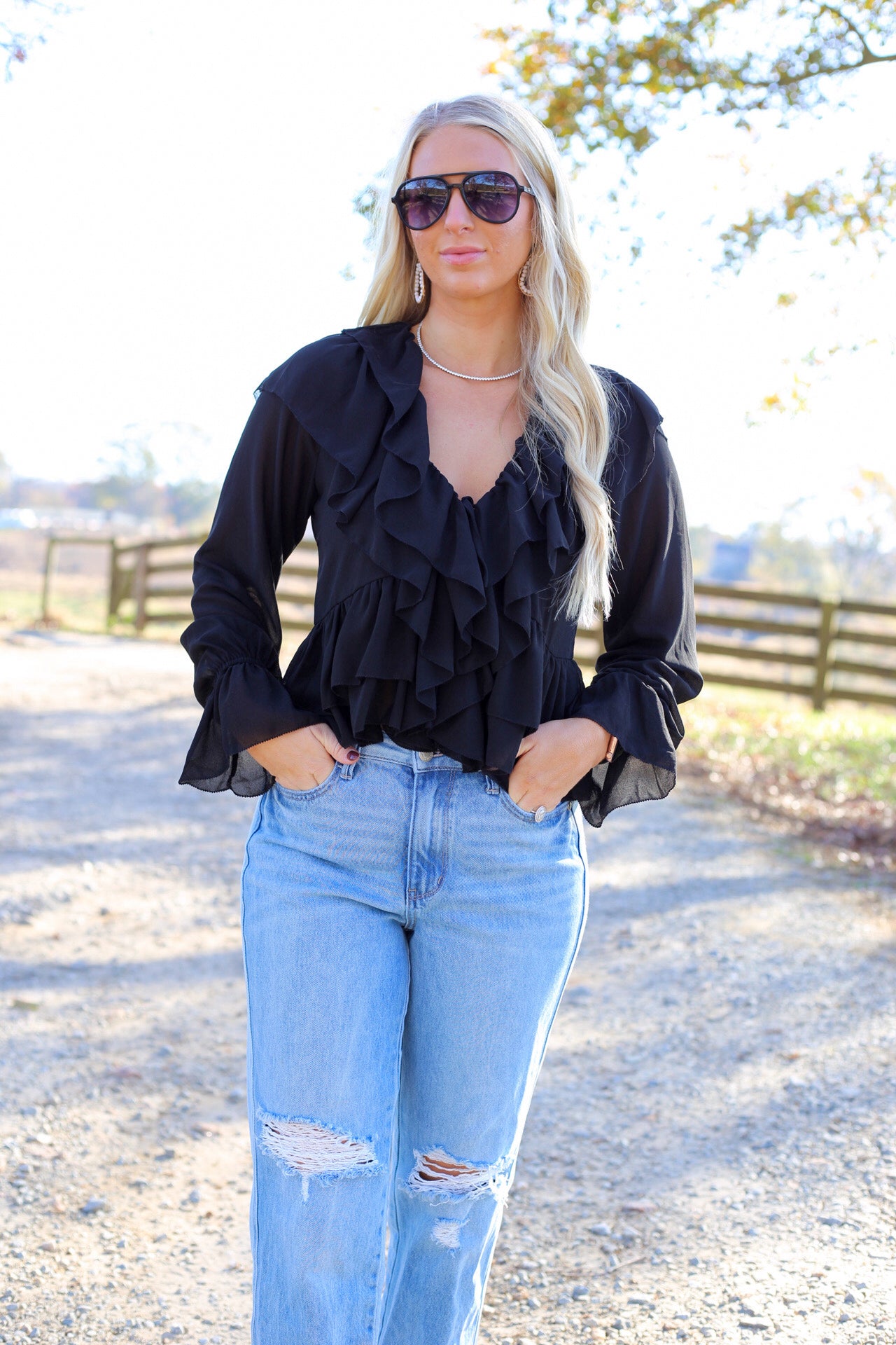 Dallas Ruffle Tie Blouse - Black