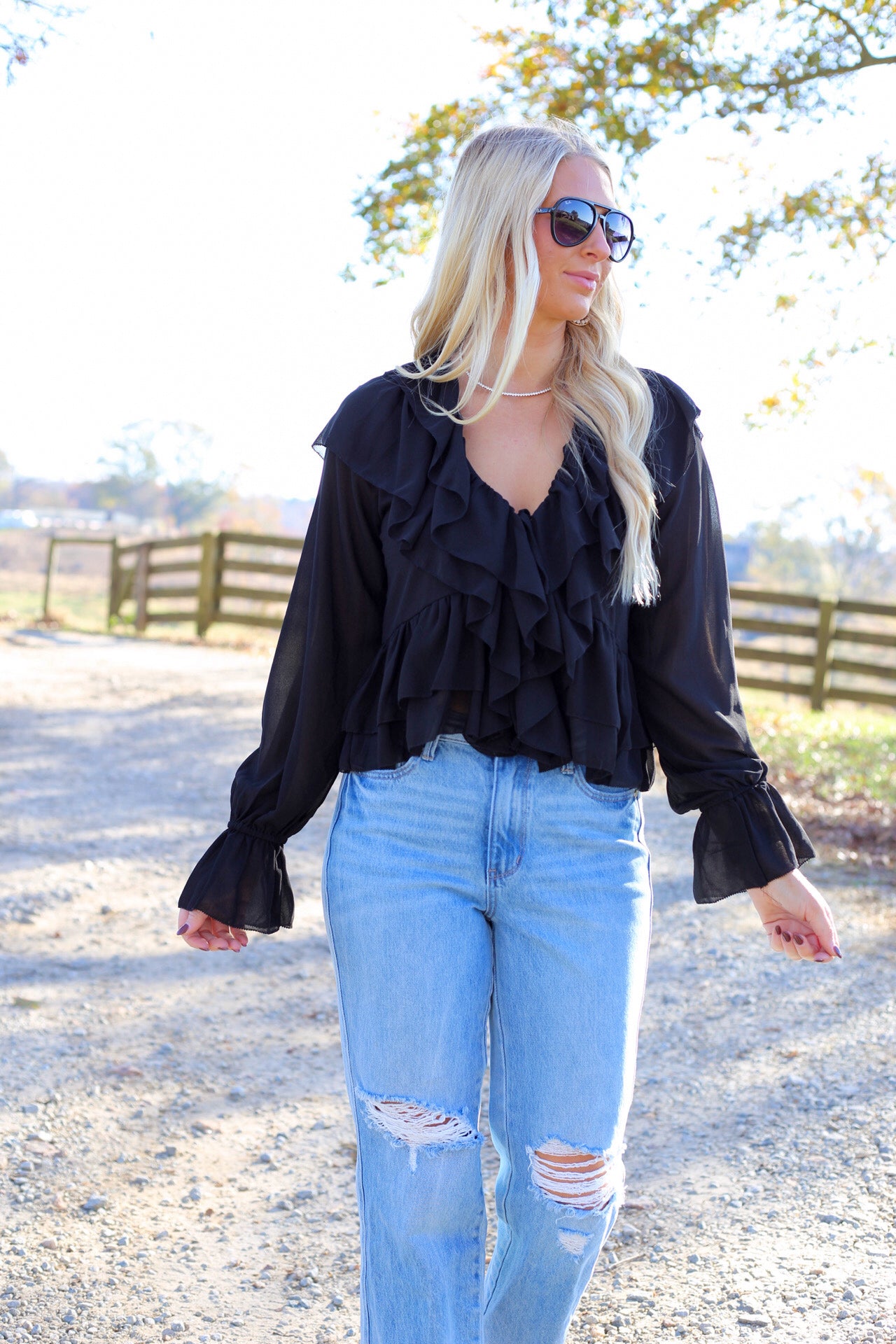 Dallas Ruffle Tie Blouse - Black