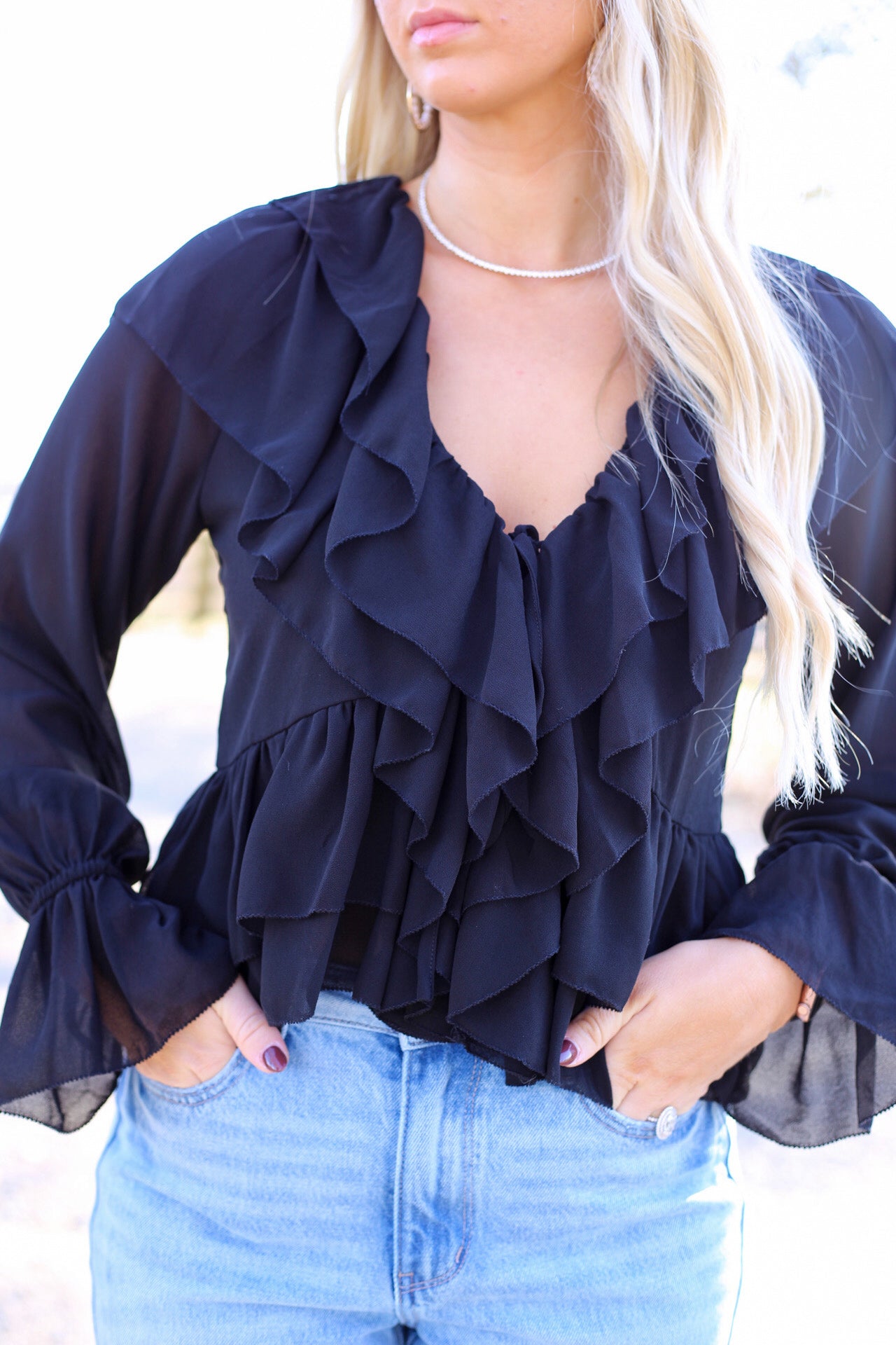 Dallas Ruffle Tie Blouse - Black