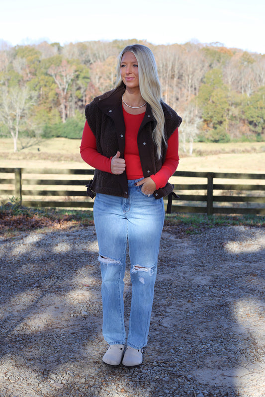 Cozy Up Sherpa Vest - Brown