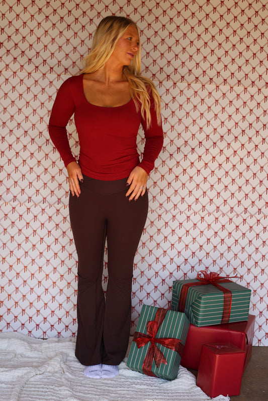 Crossover High Waist Flared Pants - Chocolate