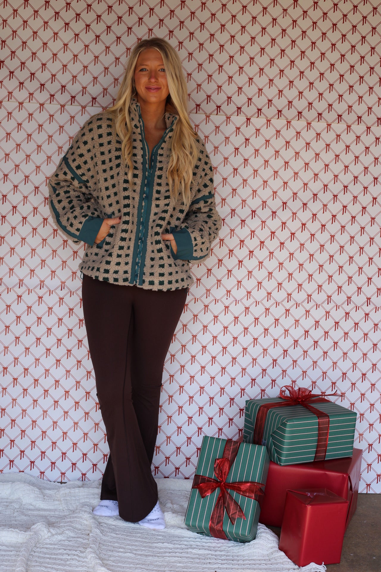 Fuzzy Checkered Jacket - Forest/Gray