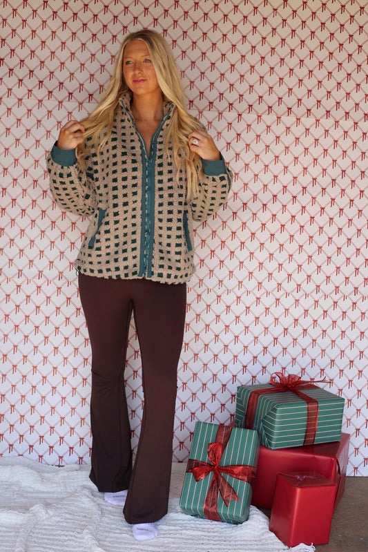 Fuzzy Checkered Jacket - Forest/Gray