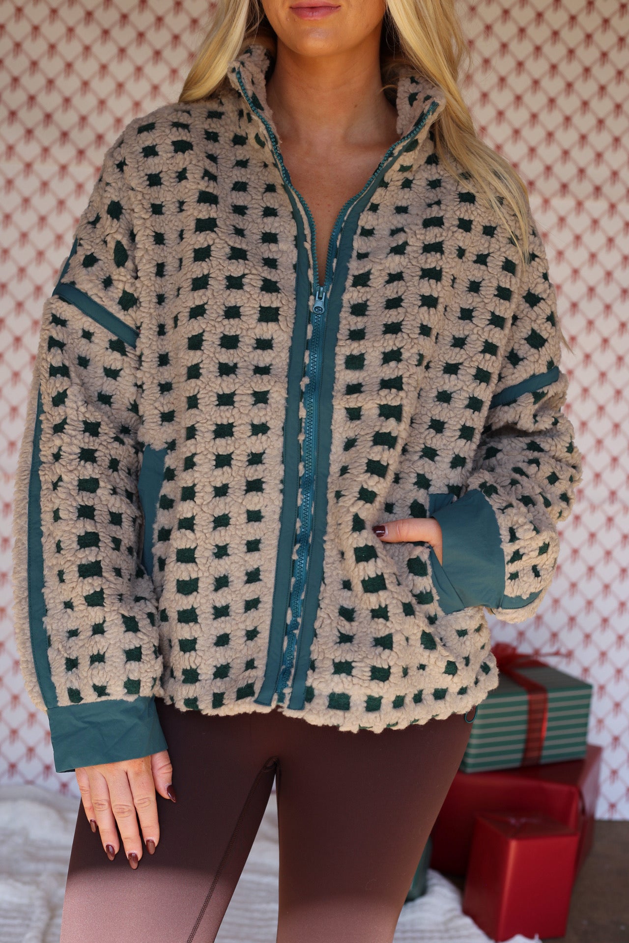 Fuzzy Checkered Jacket - Forest/Gray