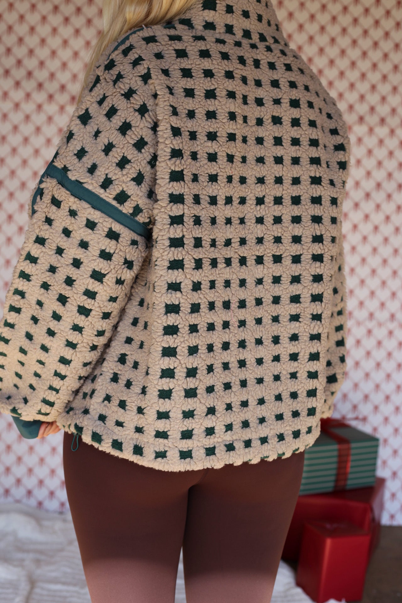 Fuzzy Checkered Jacket - Forest/Gray