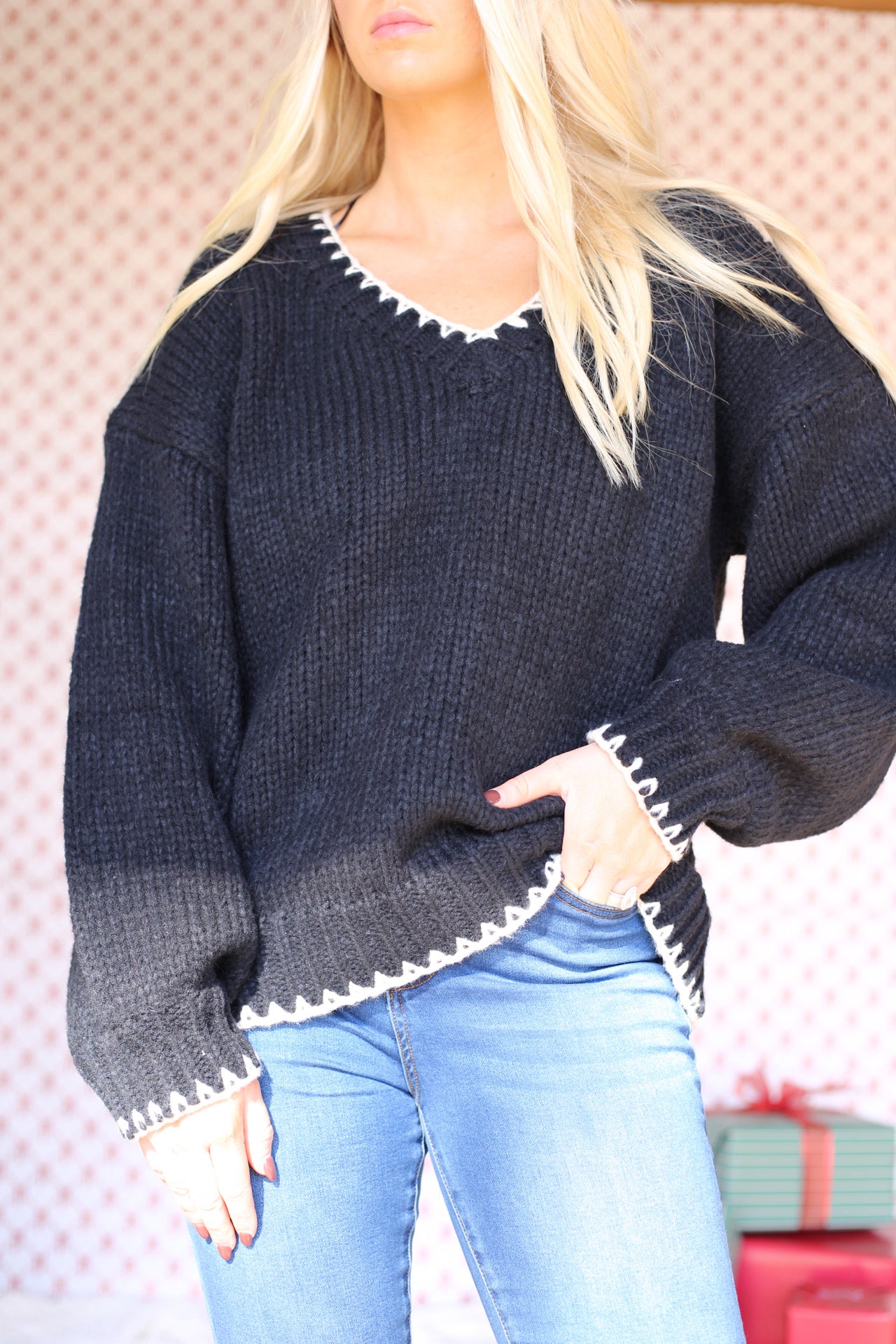 Ayla Contrast V-Neck Sweater