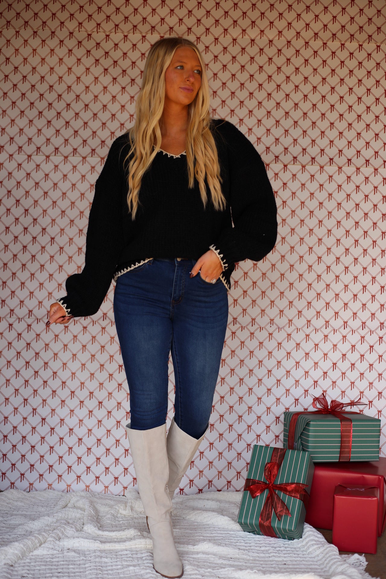 Ayla Contrast V-Neck Sweater