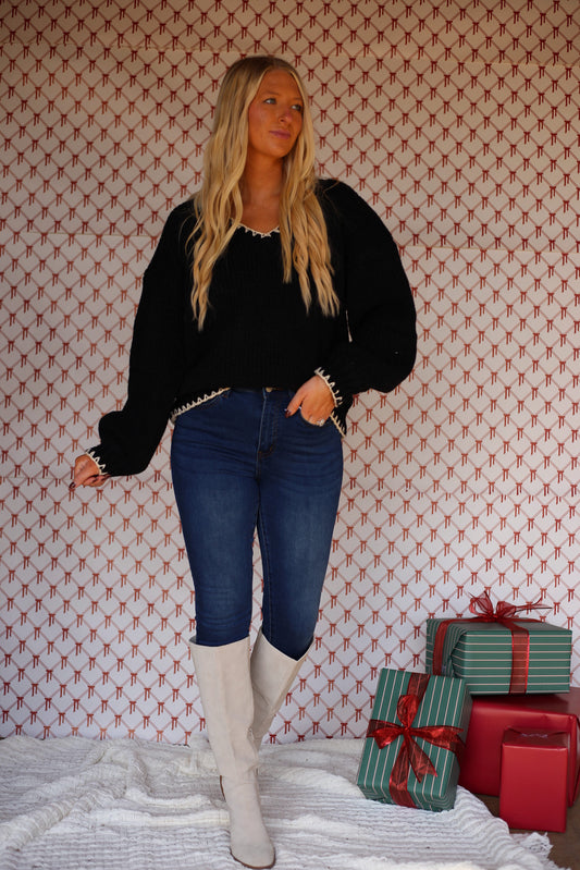 Ayla Contrast V-Neck Sweater