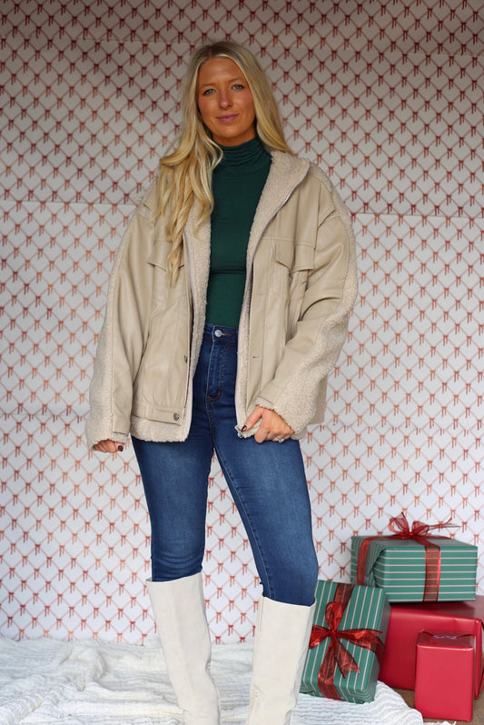 Amy Faux Leather Sherpa Jacket