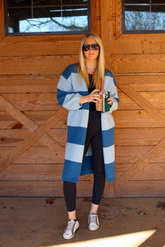 Striped Open Front Cardigan