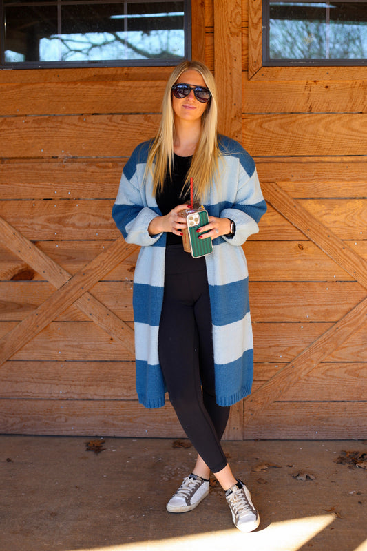 Striped Open Front Cardigan