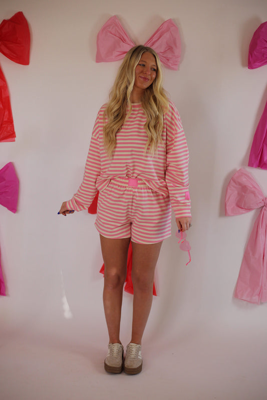 Kenny Striped Lounge Shorts - Pink/Cream
