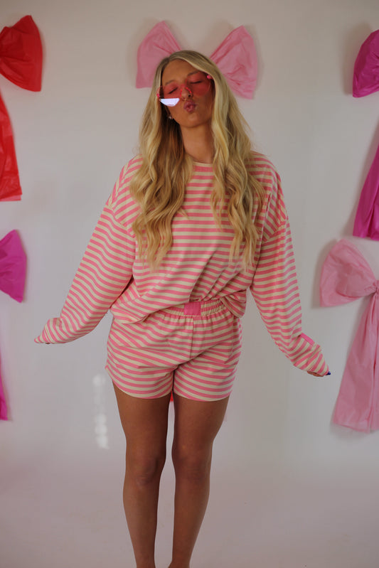 Kenny Striped Lounge Sweatshirt - Pink/Cream