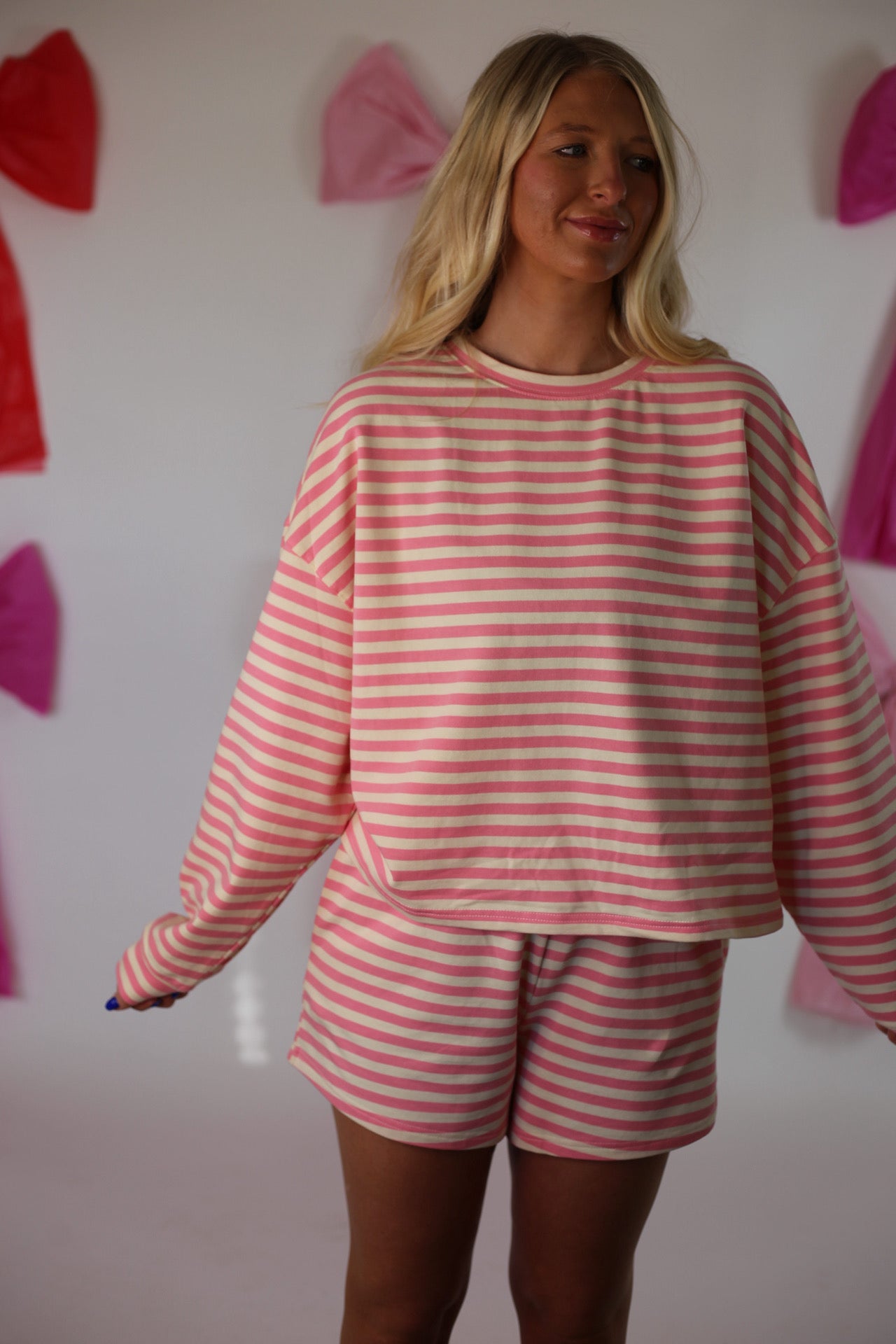 Kenny Striped Lounge Sweatshirt - Pink/Cream