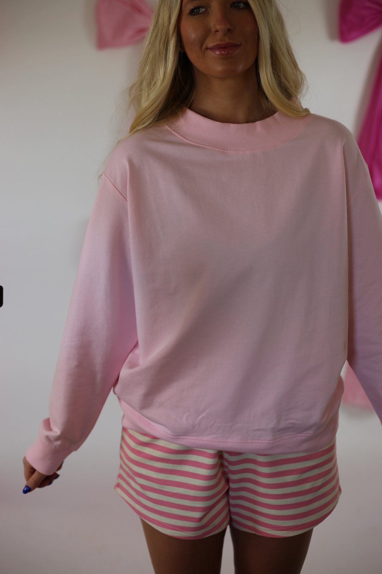 Hailey Mock neck Sweatshirt - Baby Pink