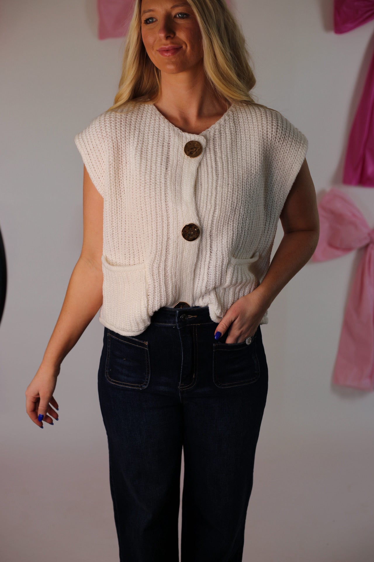 Victoria Button Up Sweater Vest - Off White