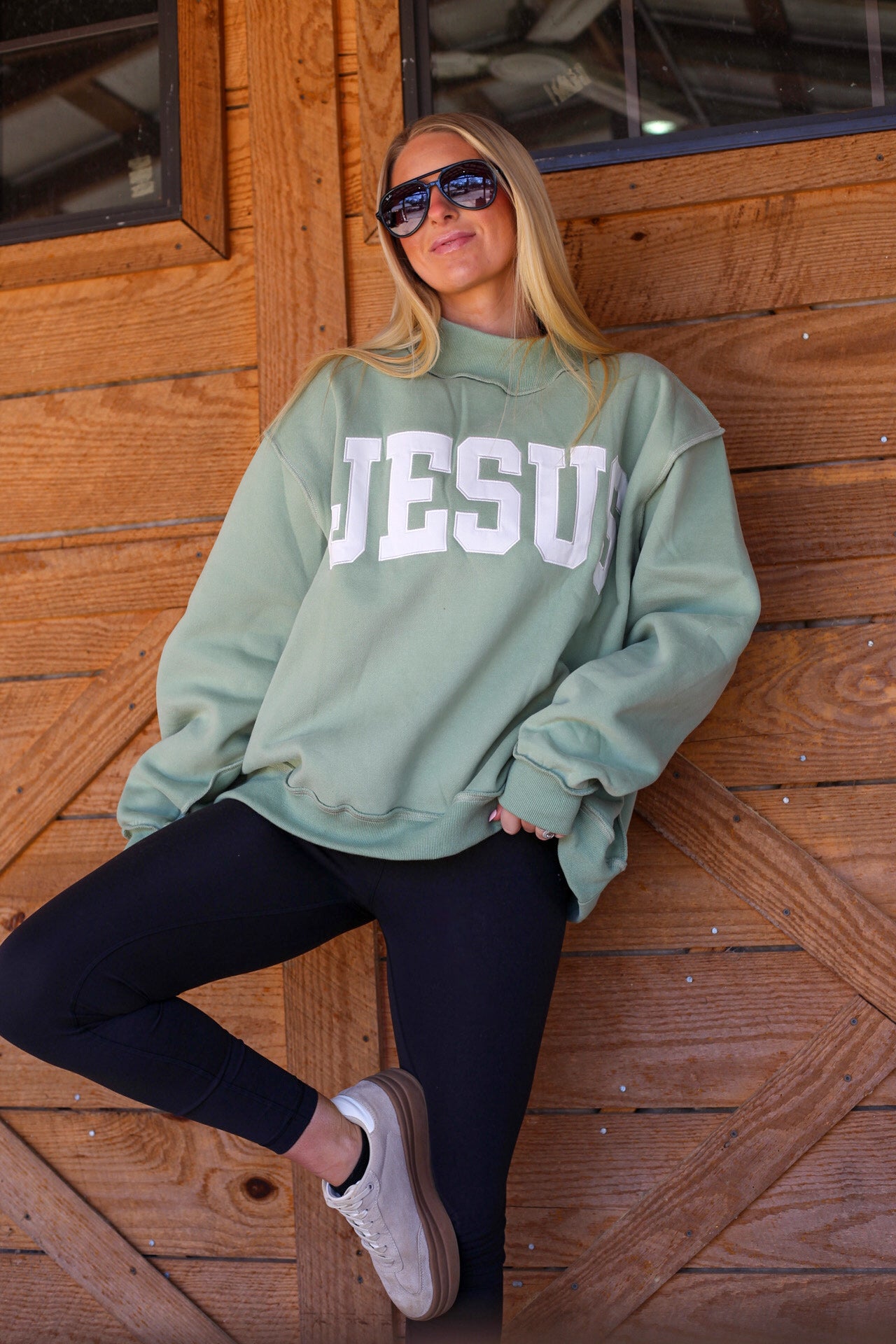 Jesus Mock Neck Sweatshirt - Sage