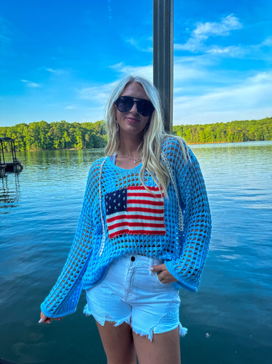 Crochet Flag Sweater - Sky Blue