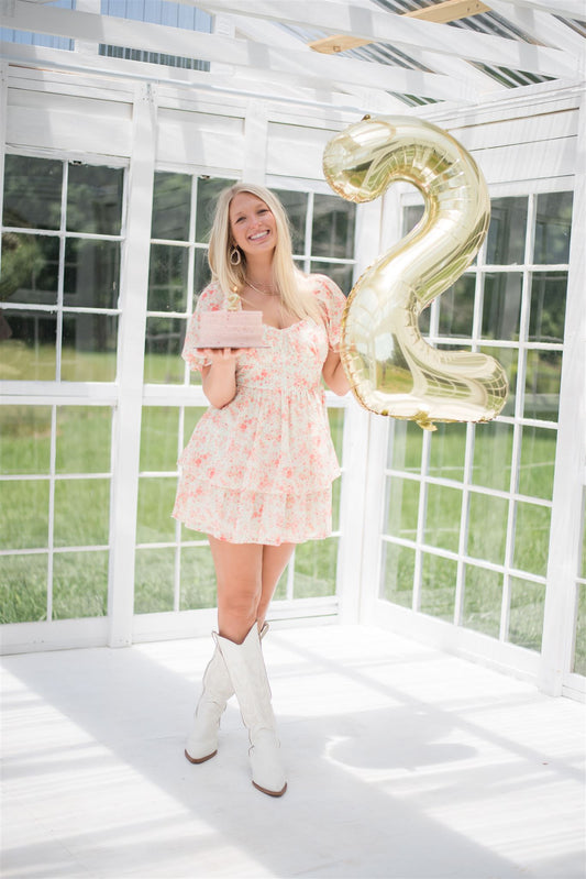 Sydney Floral Tiered Mini Dress - Ivory Peach