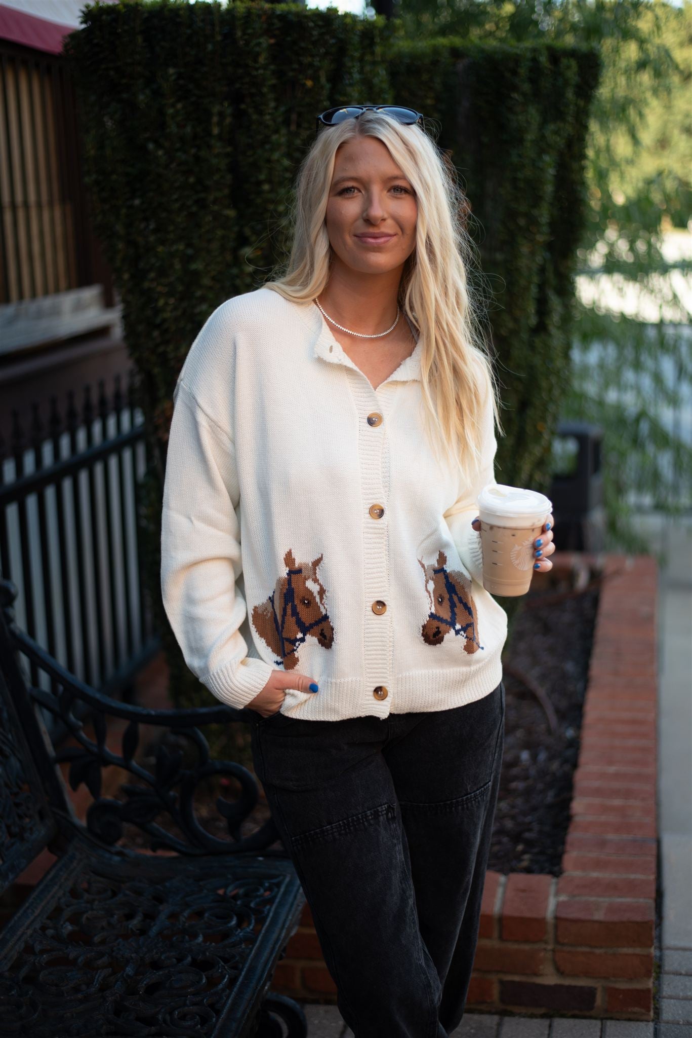 Horse Graphic Cardigan - White