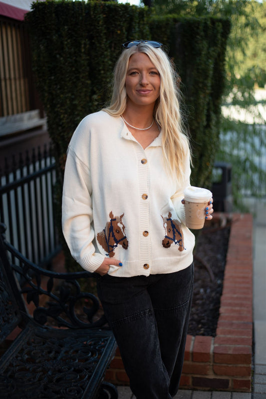 Horse Graphic Cardigan - White
