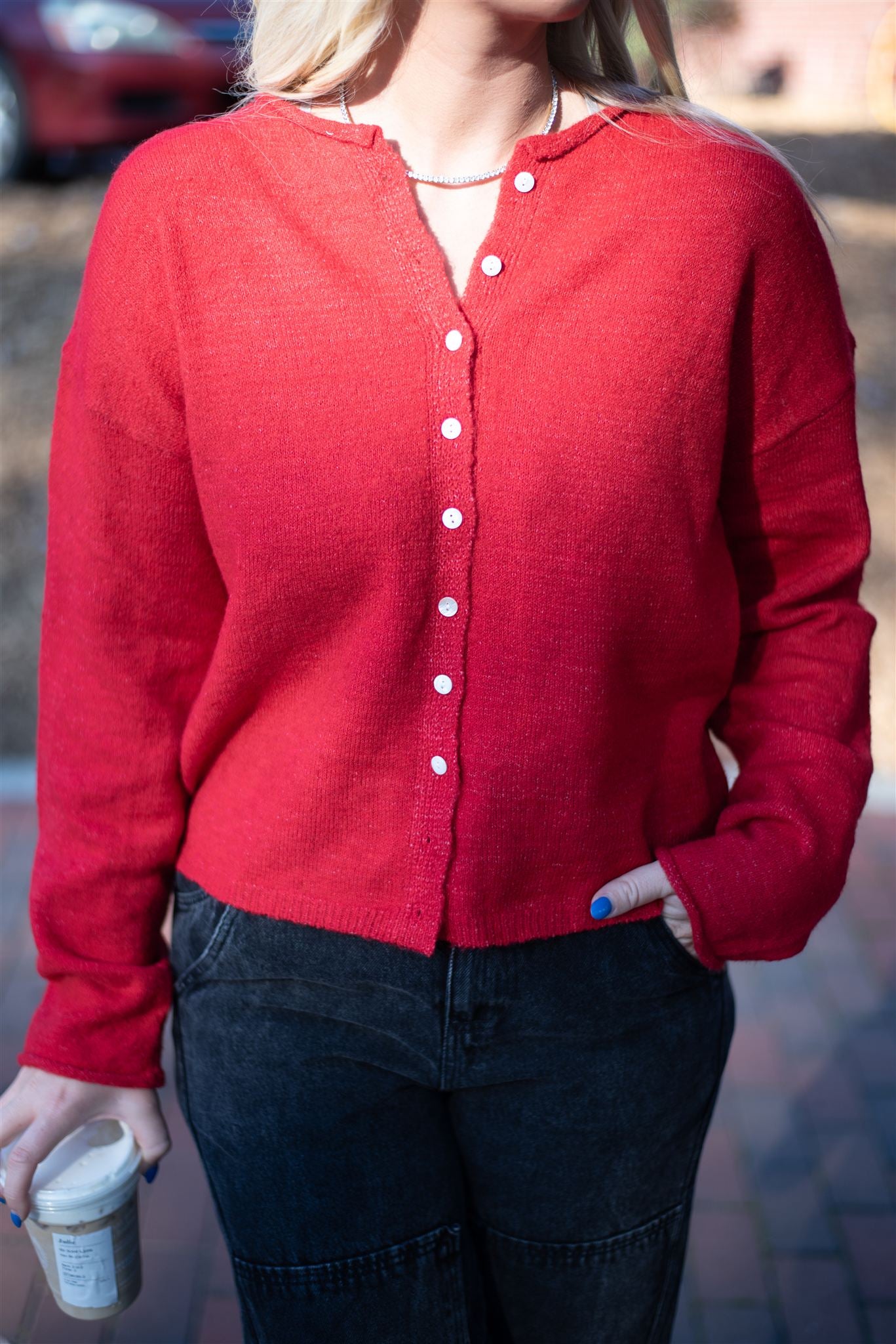 Blair Long Sleeve Cardigan - Red