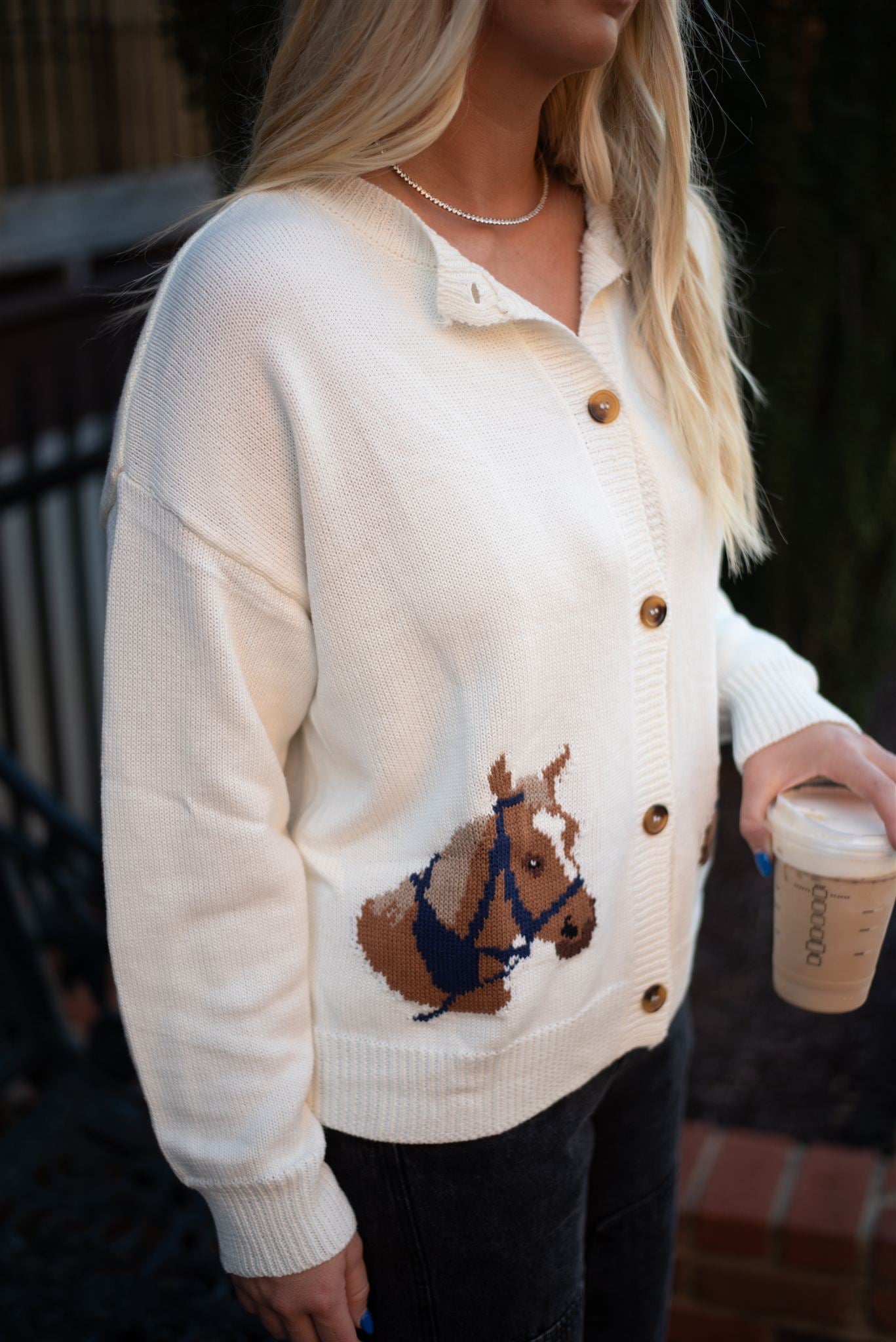 Horse Graphic Cardigan - White