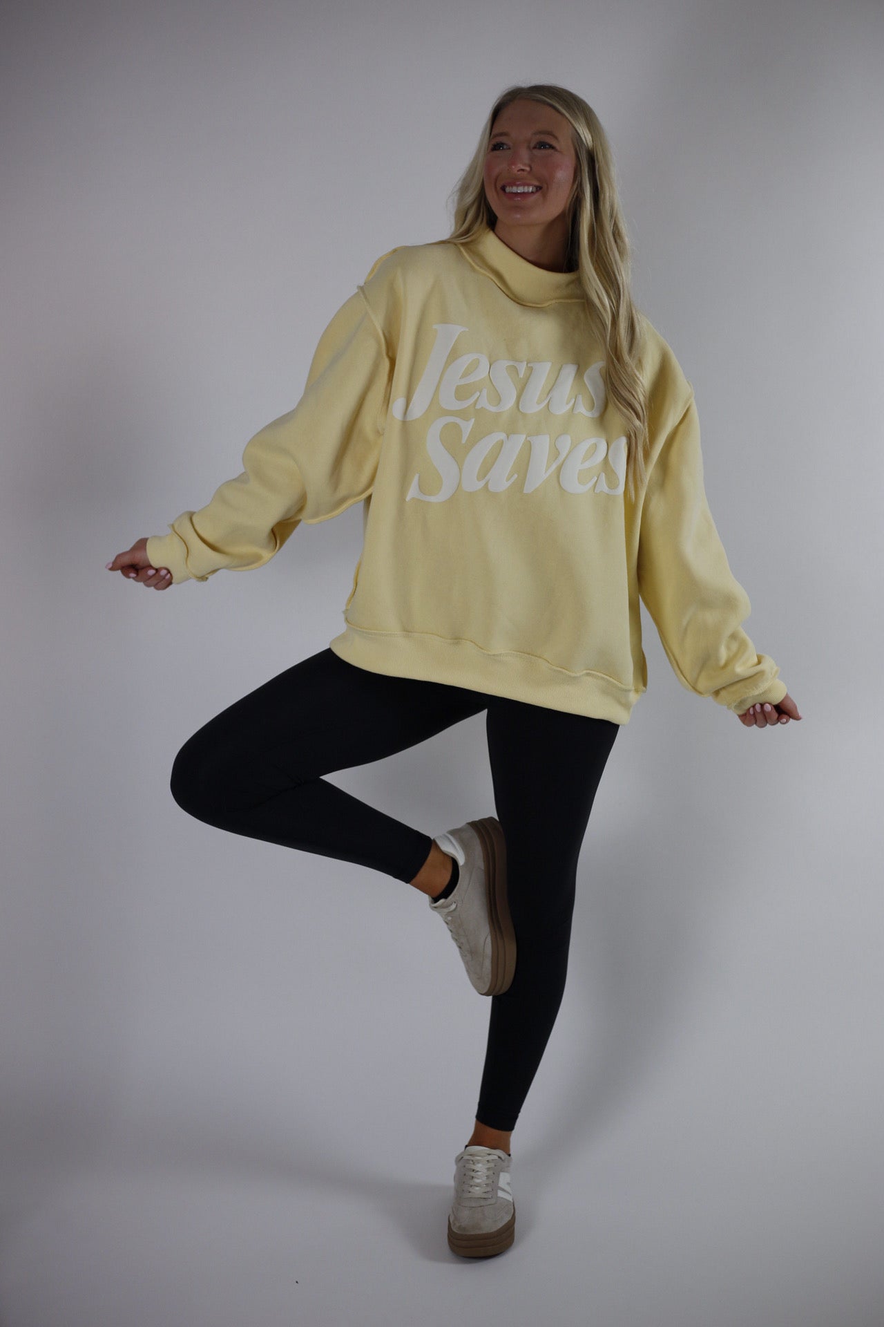 Jesus Saves Mock Neck Sweatshirt - Yellow