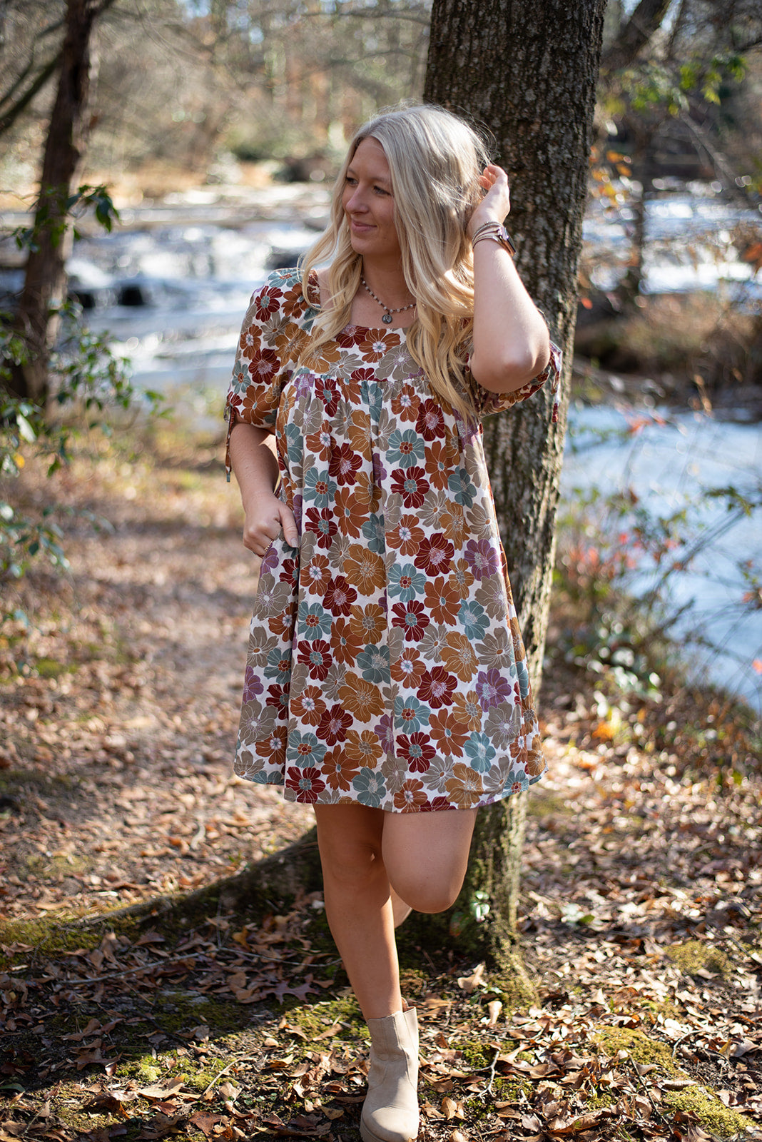 Floral Square Neck Dress