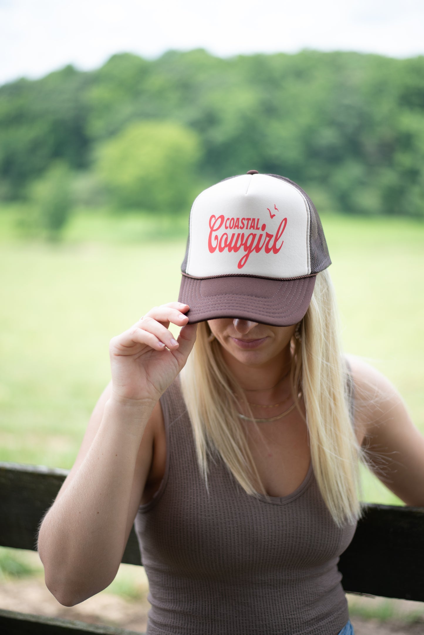 "Coastal Cowgirl" Trucker Hat - Brown/Tan