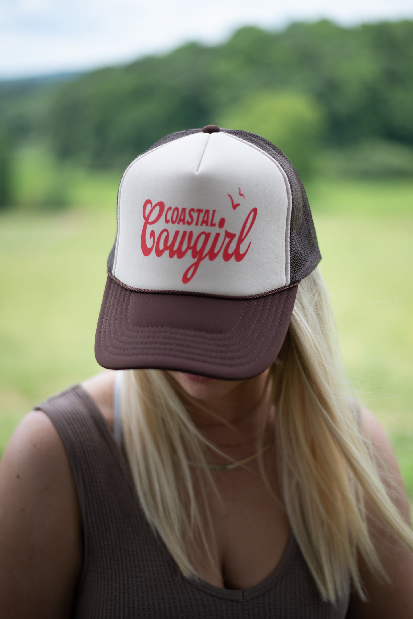 "Coastal Cowgirl" Trucker Hat - Brown/Tan