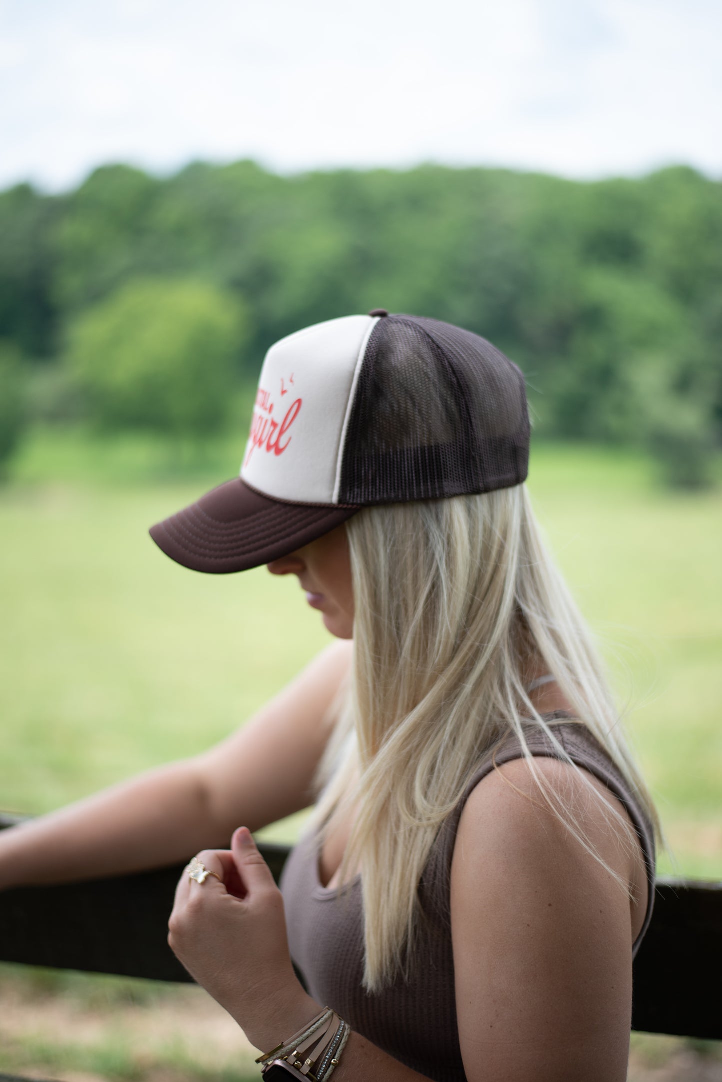 "Coastal Cowgirl" Trucker Hat - Brown/Tan