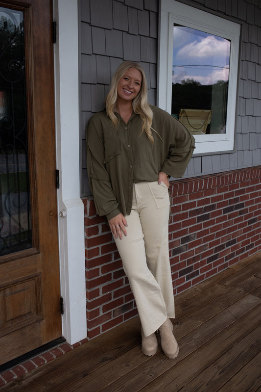 Trista Raw Edge Pants - Beige