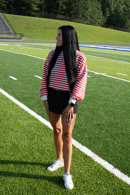 Stripe Knit Pullover - Red/H. Grey