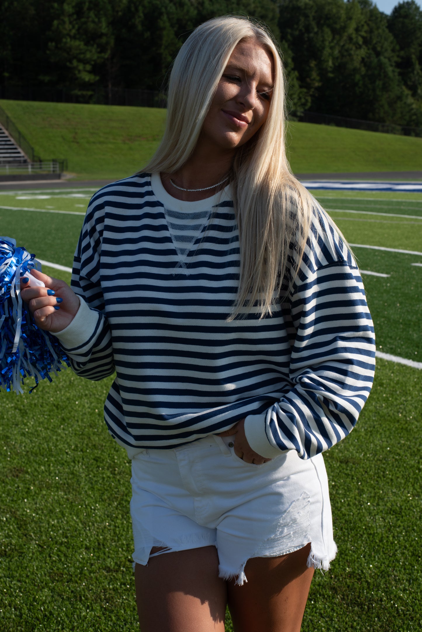 Stripe Knit Pullover - Blue/White